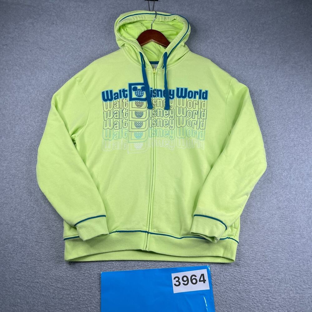 Walt Disney World Full Zip Hoodie Sweatshirt Graphic Print Green Mens Medium